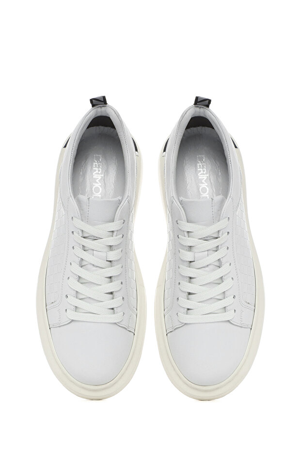 Erkek Beyaz Bağcıklı Kalın Tabanlı Deri Sneaker 25SFD641418 - 7
