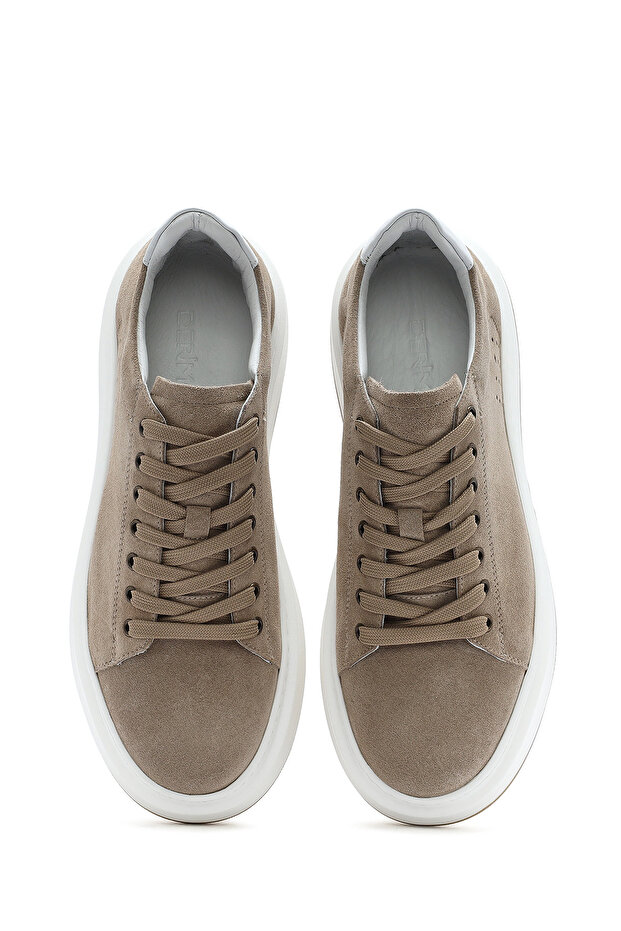 Erkek Bej Bağcıklı Kalın Tabanlı Nubuk Deri Sneaker 25SFD6109V3 - 7