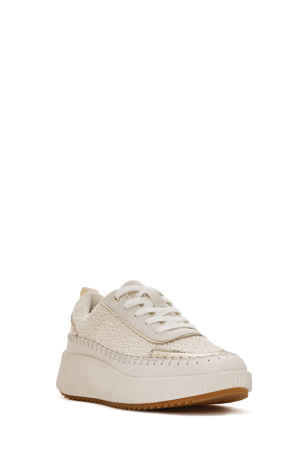 Kadın Bej Bağcıklı Kalın Tabanlı Örgülü Sneaker 25SFD43086F - 6