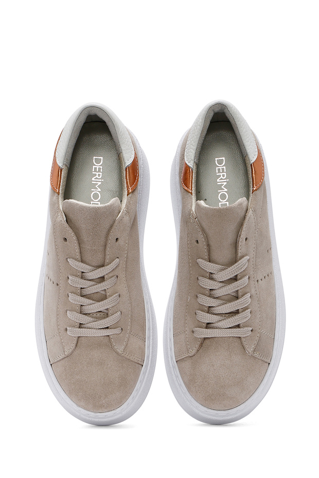 Kadın Bej Bağcıklı Kalın Tabanlı Süet Deri Sneaker 25SFD371510 - 7