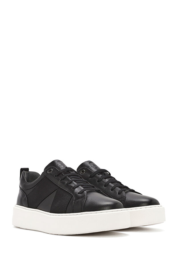 Erkek Siyah Bağcıklı Kalın Tabanlı Deri Sneaker 25SFD654318 - 3