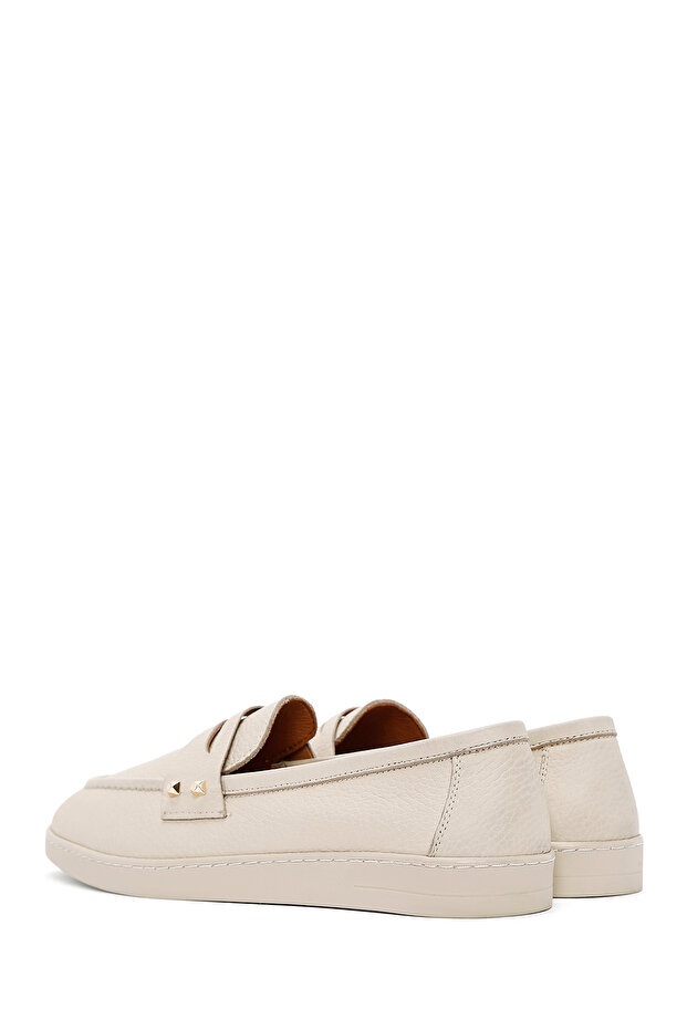 Kadın Bej Taş Detaylı Hakiki Deri Ayakkabı, Casual Ayakkabı, Günlük Ayakkabı 25SFD2022FT - 5