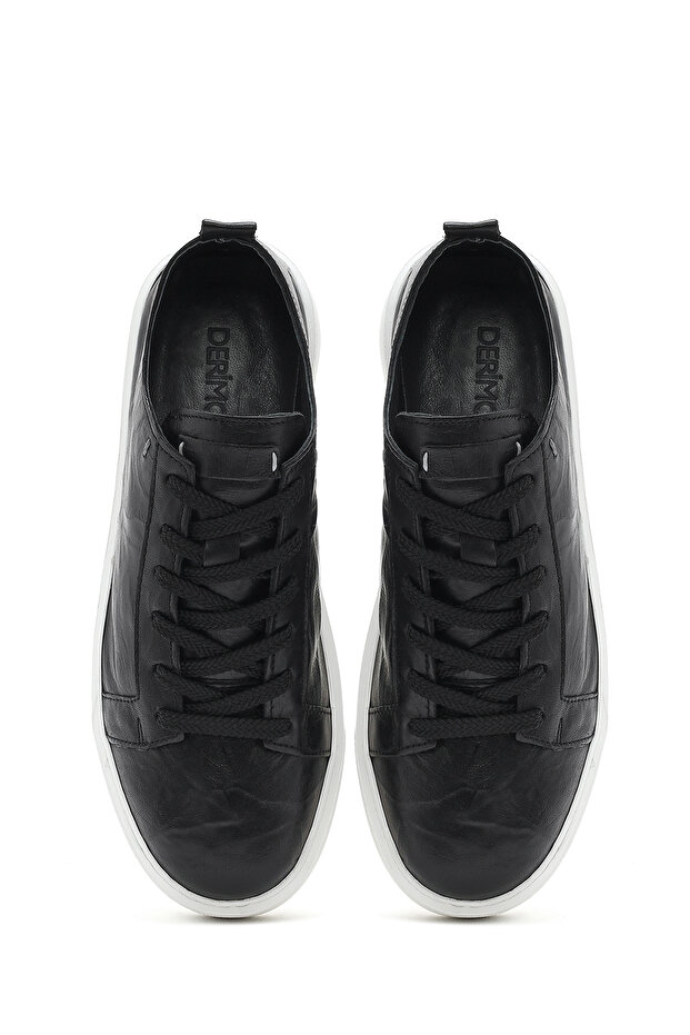 Erkek Siyah Bağcıklı Kalın Tabanlı Deri Sneaker 25SFD688326 - 7