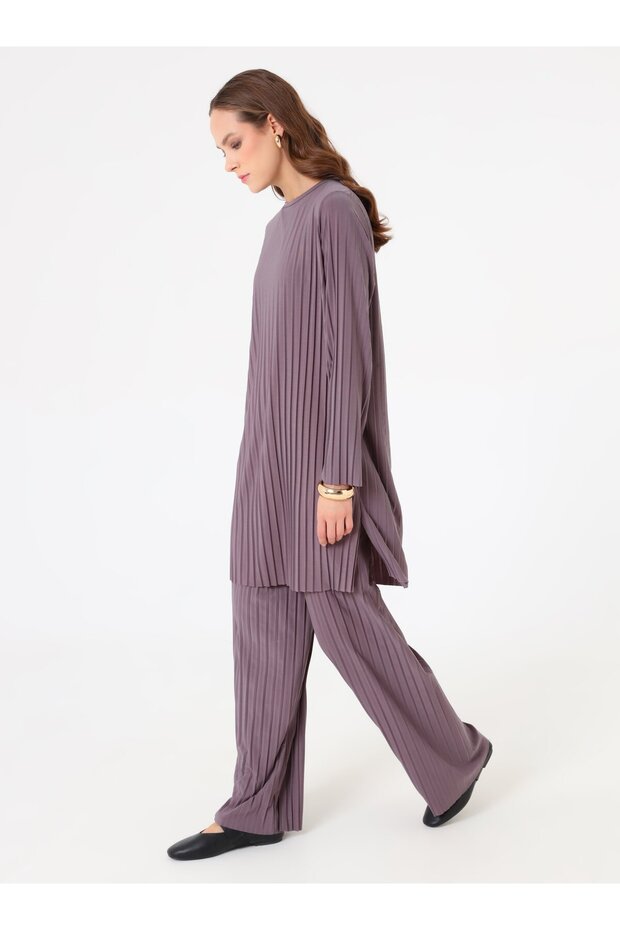 Sandy Kumaş Pliseli Takım - Vizon - - 2