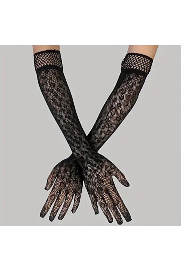 Leopar Uzun Siyah İthal Eldiven - 1