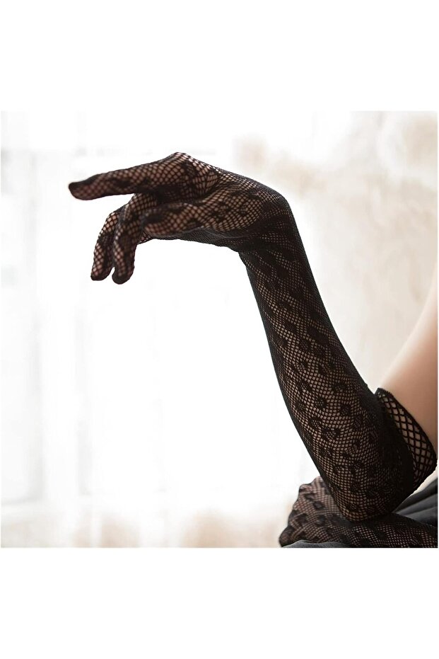 Leopar Uzun Siyah İthal Eldiven - 2