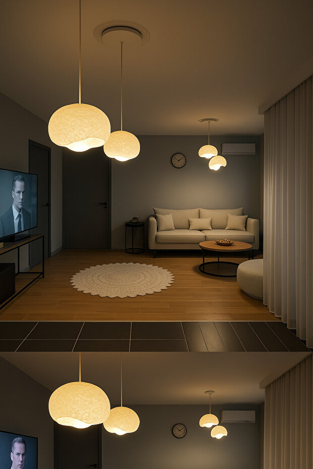 Beton Görünümlü 2li sarkıt avize Bohem Modern tarzda Rustik (E27 Ampul ile birlikte) - 3