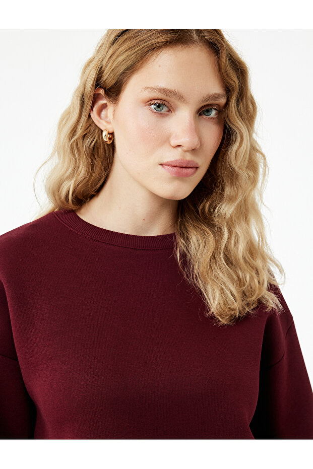 Three Thread Raised Long Sleeve Crew Neck Basic Sweatshirt - 1