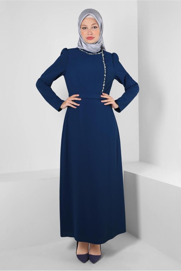 STYLE COLLAR STONE DETAIL DRESS 43542