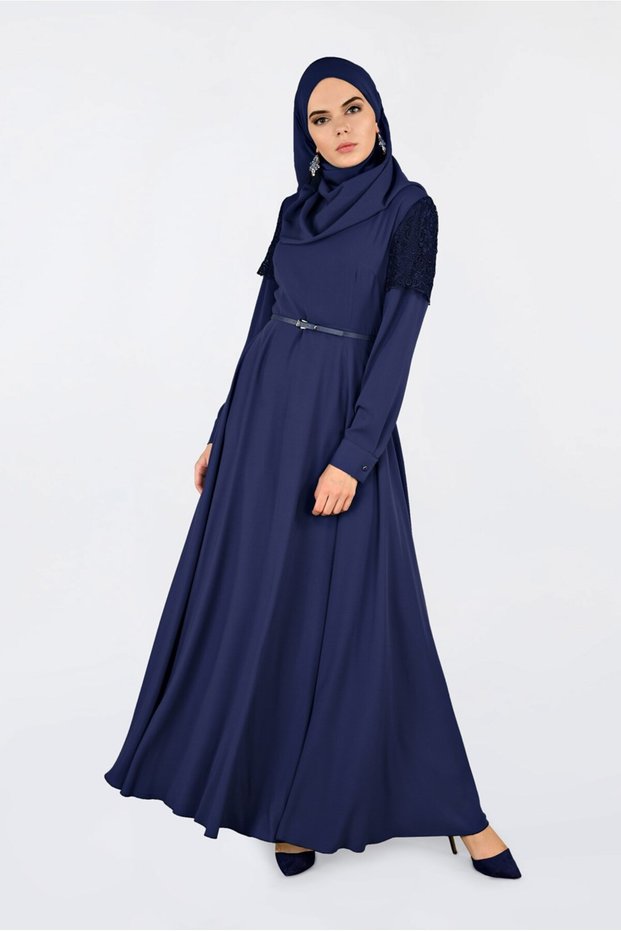 Lace Sleeves Belt Dress 4679