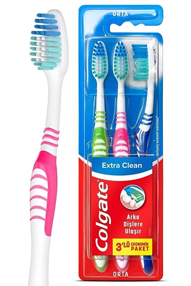 Extra Clean Dil Temizleyicili Arka Dişlere Uzanan Orta Diş Fırçası 3'lü Ekonomik Pake - 7