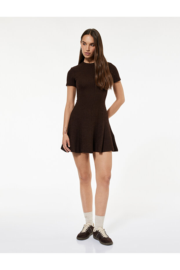 Viscose Blend Short Sleeve Crew Neck Mini Dress