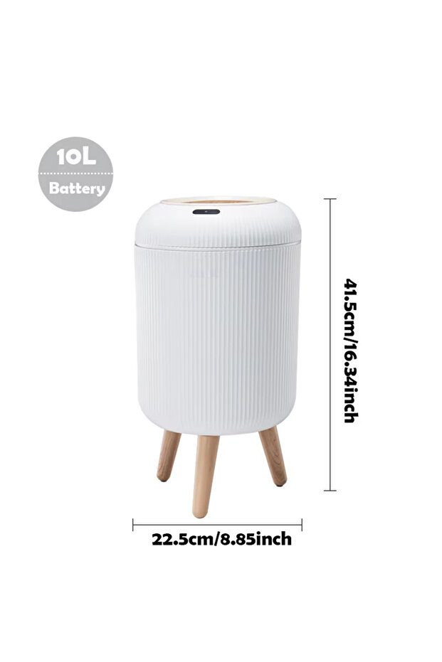 10L White with feet Automatic Trash Can with Lid, Small Plastic Smart Trash Can, Motion Sensor Tras - 1