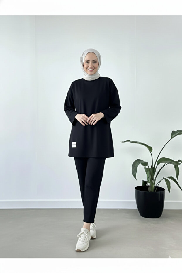 طقم سرير قطني ممشط أساسي - أسود - مقاسات واسعة - 5