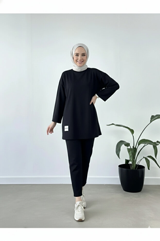 طقم سرير قطني ممشط أساسي - أسود - مقاسات واسعة - 3