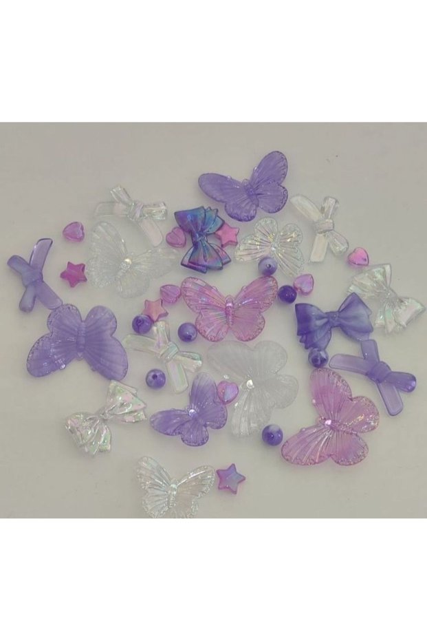 25Pcs Mixed Model Acrylic Beads in Lilac and Transparent Tones