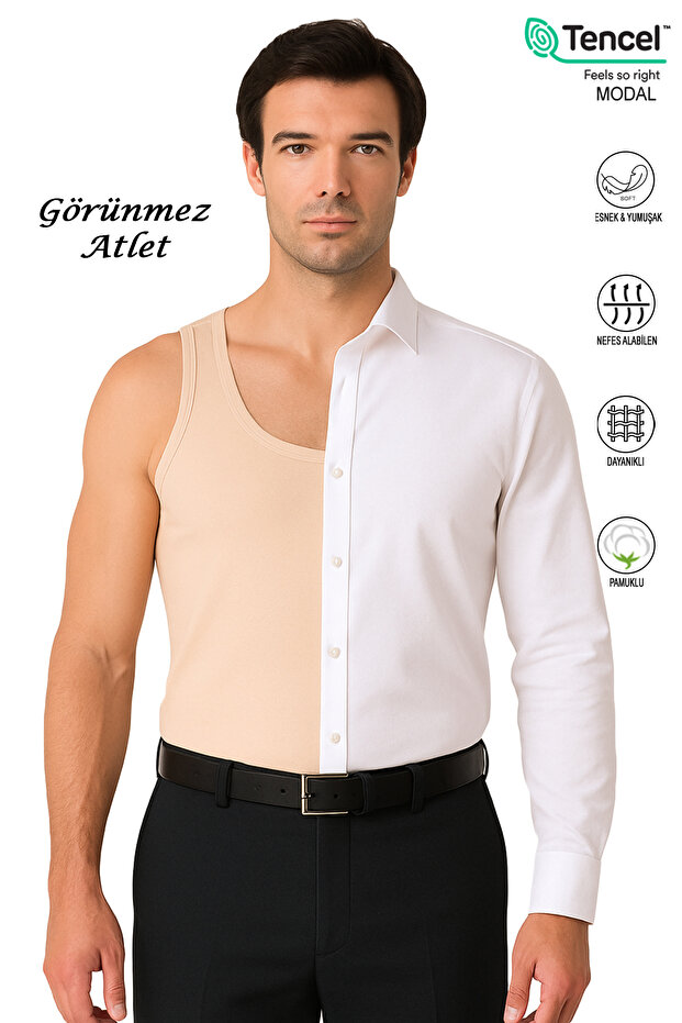 ÖZKAN underwear Özkan 10852 Erkek Premium Kumaş Görünmez Atlet Pamuklu Modal Atlet