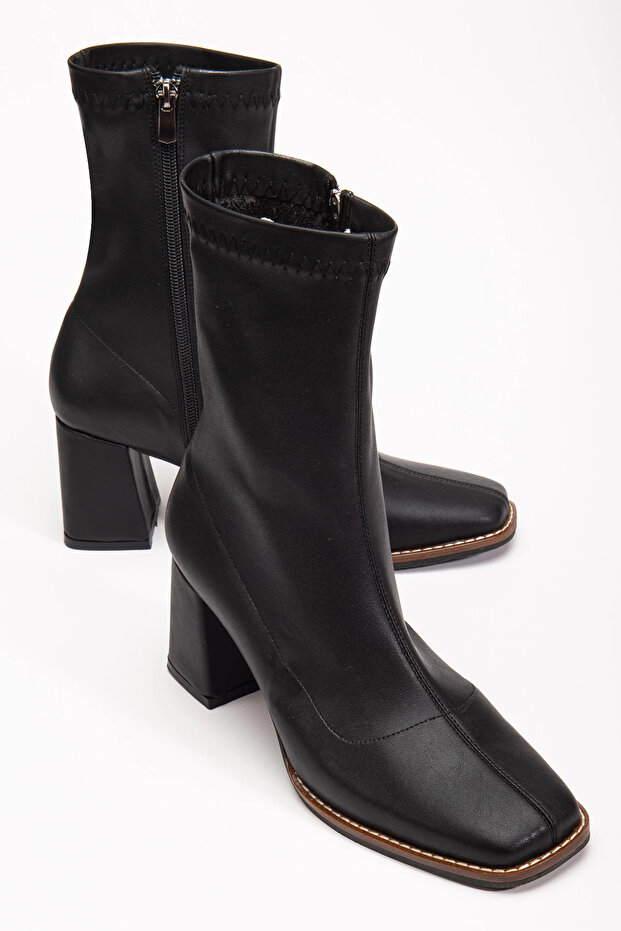 Women's Medium Size Blunt Toe Stretch Fabric Heeled Shoes Black