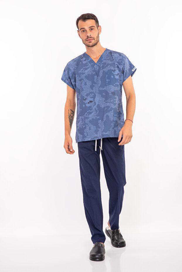 Map Pattern Surgical Doctor Nurse Hospital Cook Lycra Jersey Bottom Top Suit