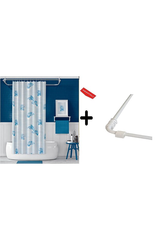 Bathroom Curtain 7085 2x110x200, Curtain Pipe Hanger, Corner Pipe White Gift, Shower Curtain Set