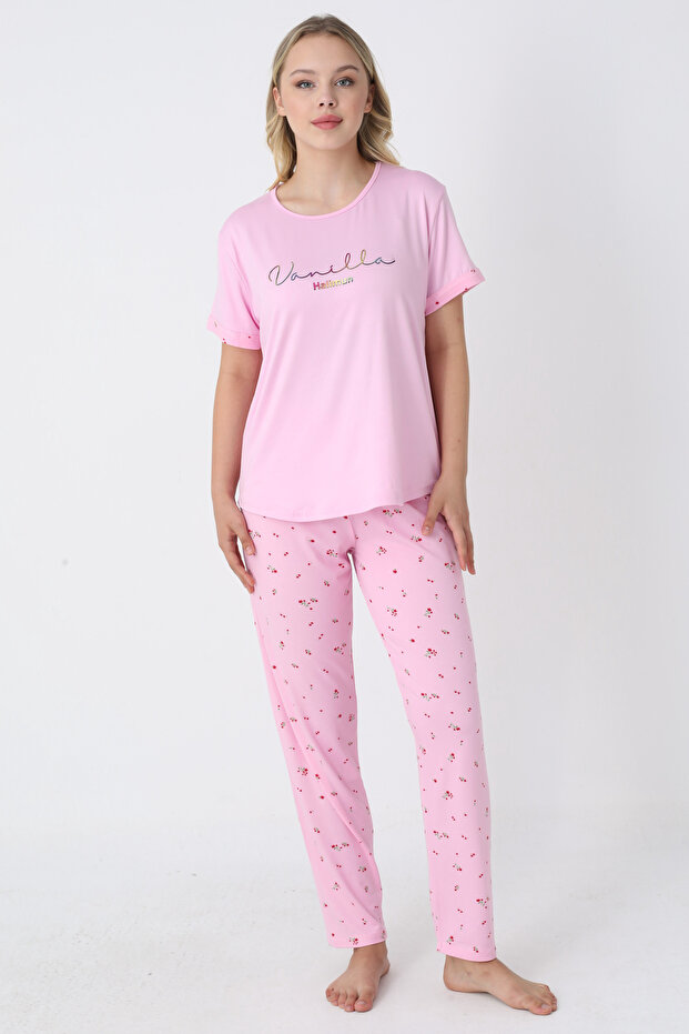 Happiness Bamboo Kısakol Women's Pink Pajama Set