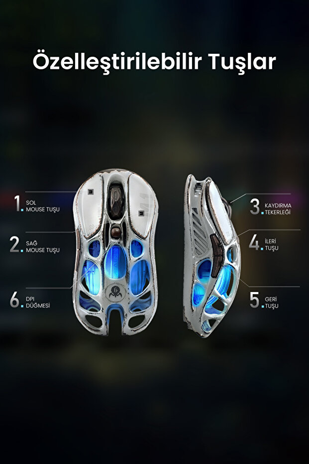 Mercury M1 Pro 4k Dongle Rgb 26k Dpı Optik Gaming Mouse Kablosuz Programlanabilir 5 Tuşlu Gri - 4