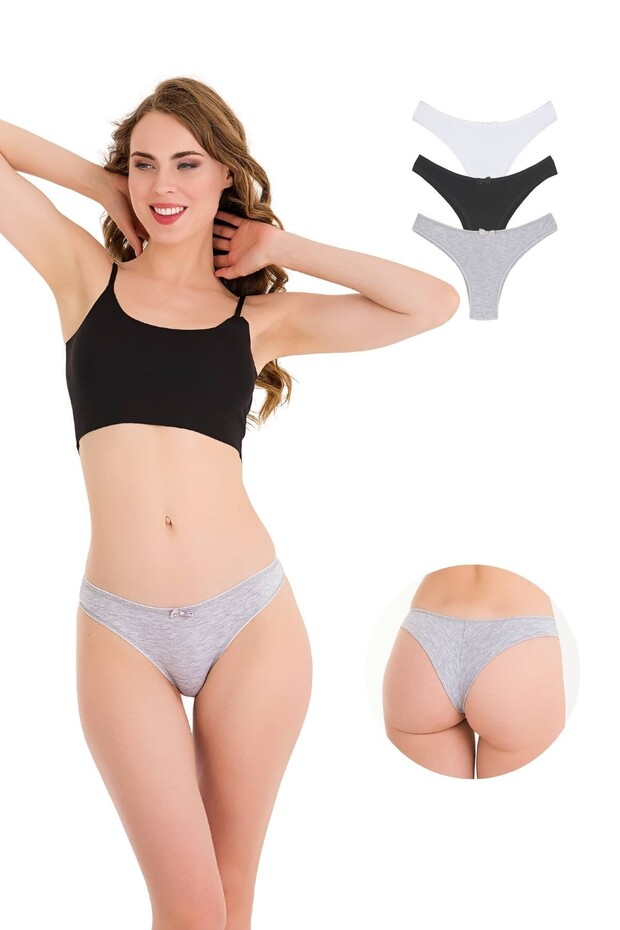 3232 Plain Cotton Brazilian 3-Piece Women's Panties