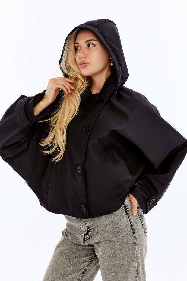 Yarasa Kol Cepli Çıkarılabilir Kapüşonlu Astarlı Trençkot - 1