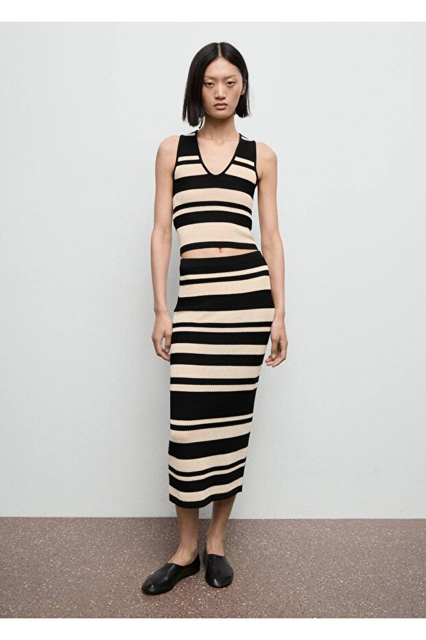 Çizgili midi triko etek - 2