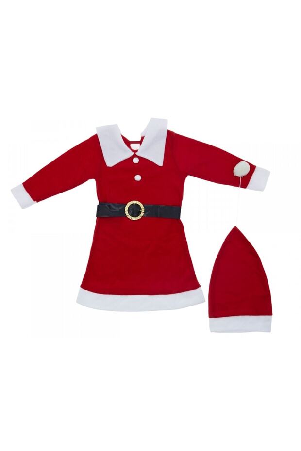 %100 Pamuk Kız Çocuk Polarlı Noel Elbisesi - 1