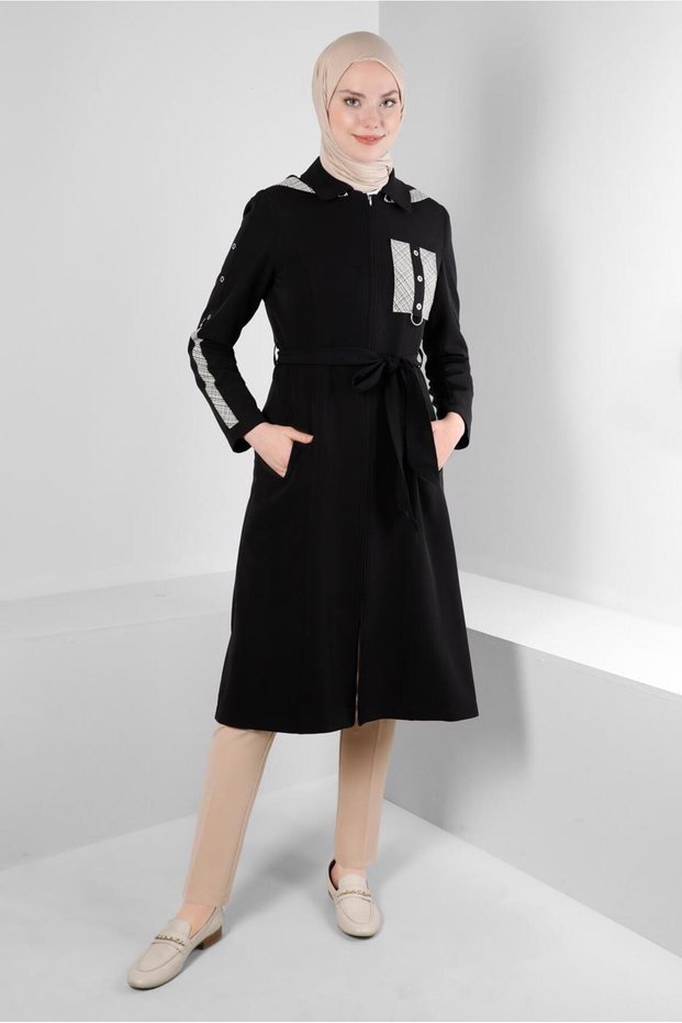 HOODED EYELET DETAILED TRENCH COAT 10710