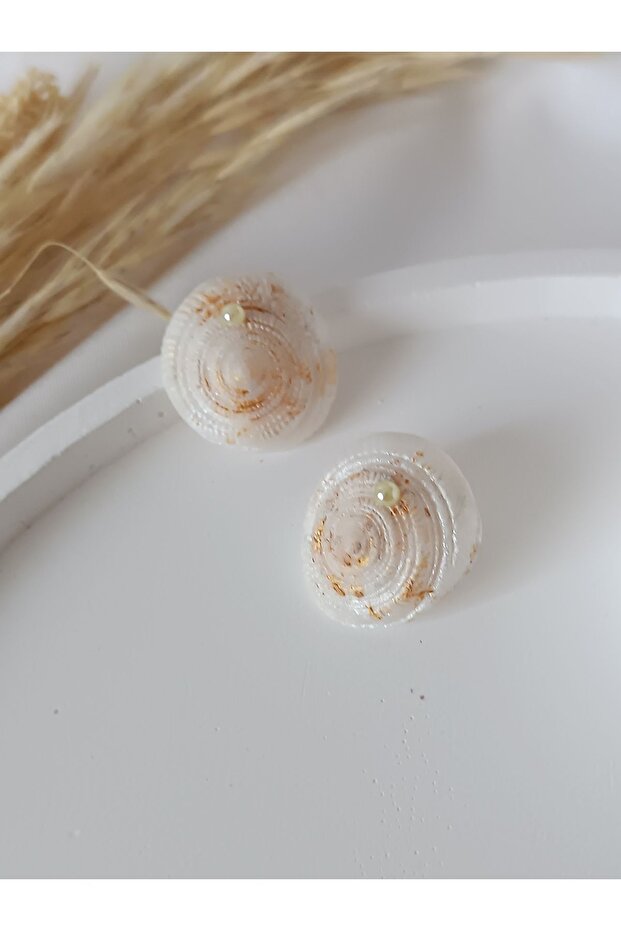 Steel Earring Cluster - Seashell - Oyster Pearl Detail Special Design Handmade Polymer Clay Earrings