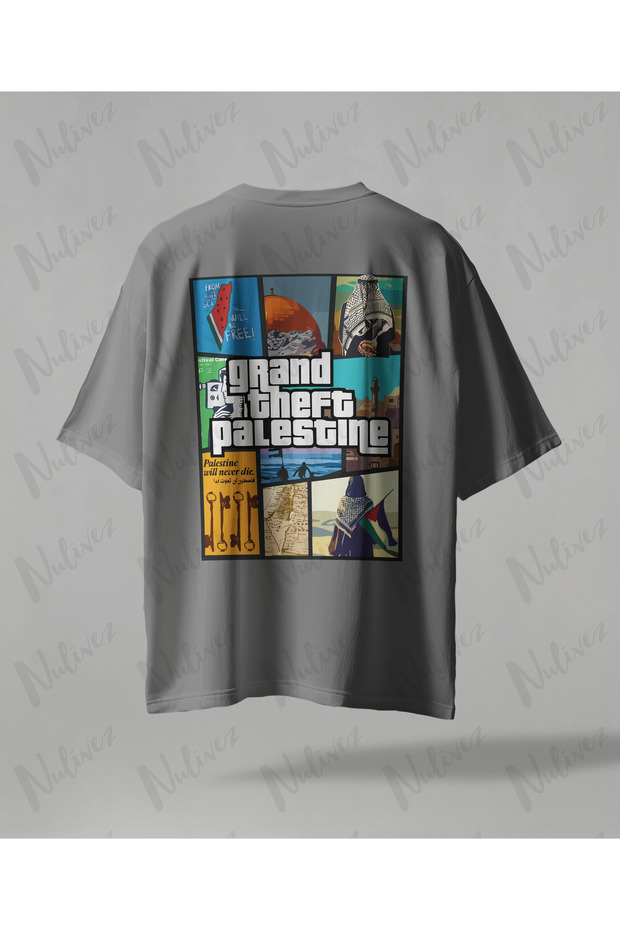 Grand Theft Palestine Design Back Printed High Quality Compact Unisex Oversize T-Shirt