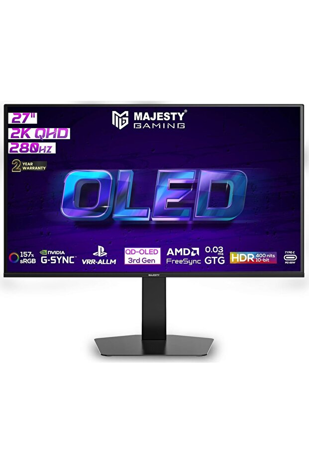 Majesty 27" QD-OLED 2K QHD OLED Gaming Monitor, 280Hz, 0.03ms, HDR400, G-SYNC & FreeSync - 1