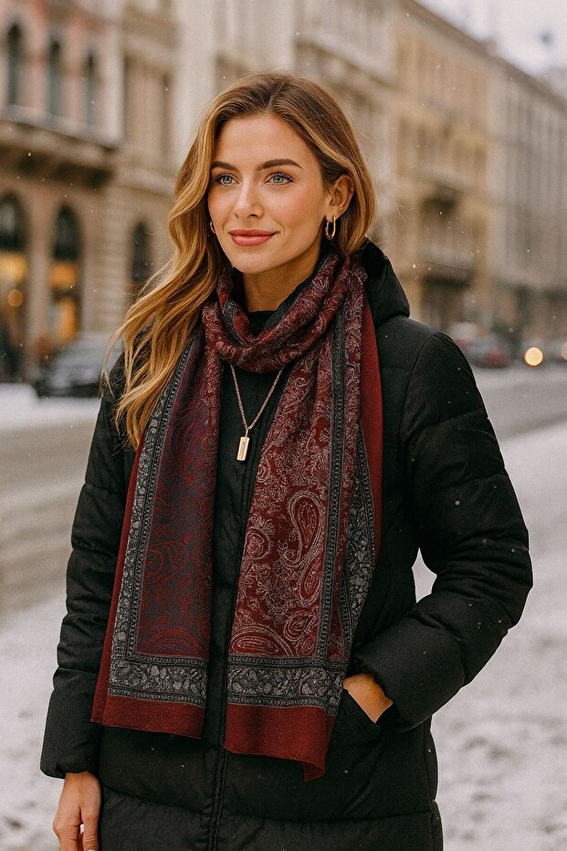 Shawl Patterned Burgundy Women's Shawl