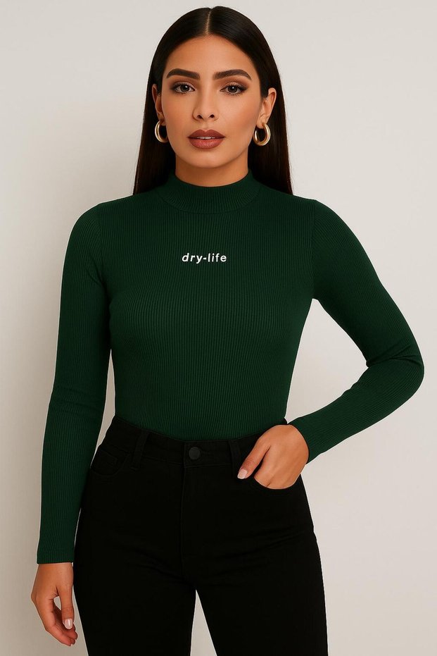 Women's Half Turtleneck Long Sleeve Ribbed Camisole Printed Blouse Body