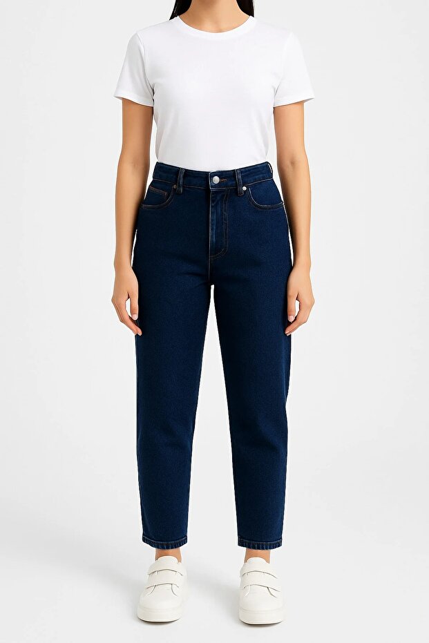 Women's Denim Fabric Snow Navy Blue Mom Jeans