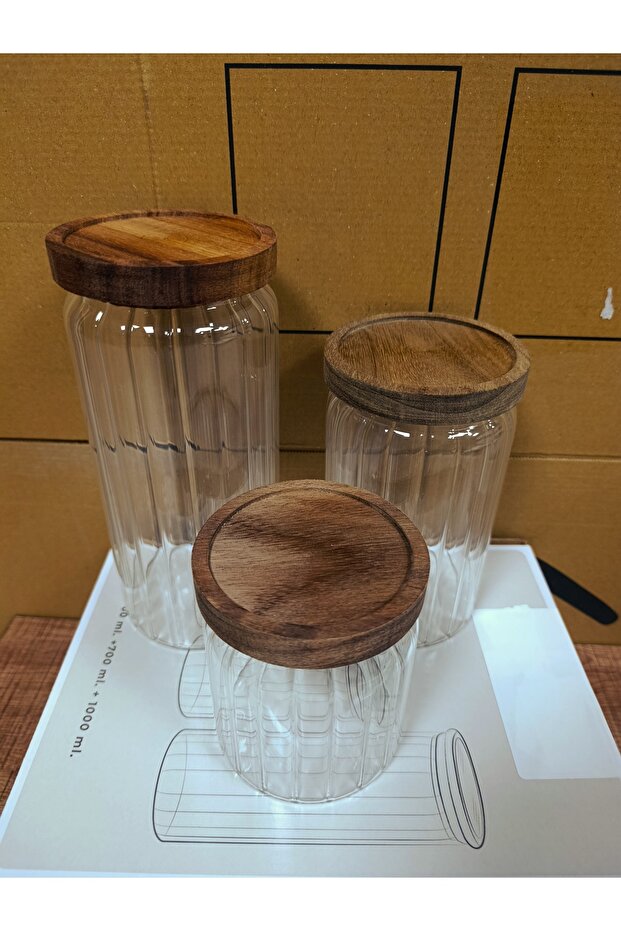 Set of 3 Acacia Jar with Lid 500 ml / 700 ml / 1000 ml - 4