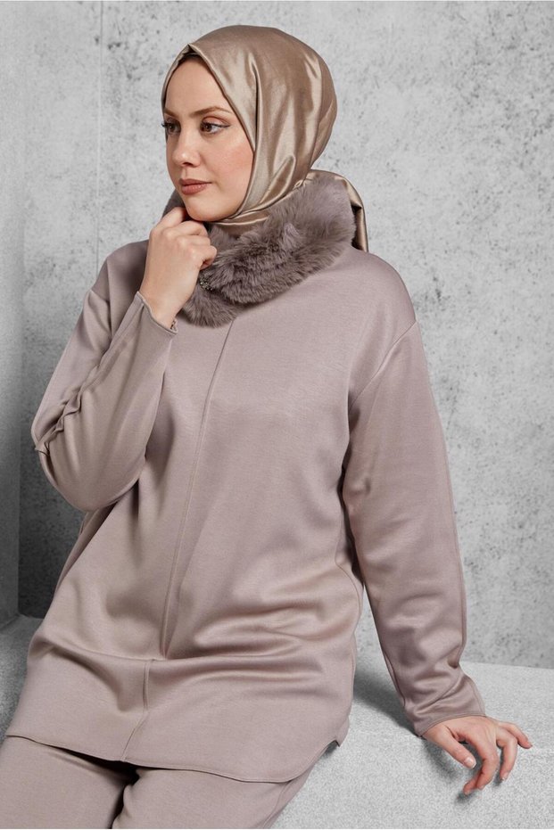 Fur Detail Pants Suit 45086