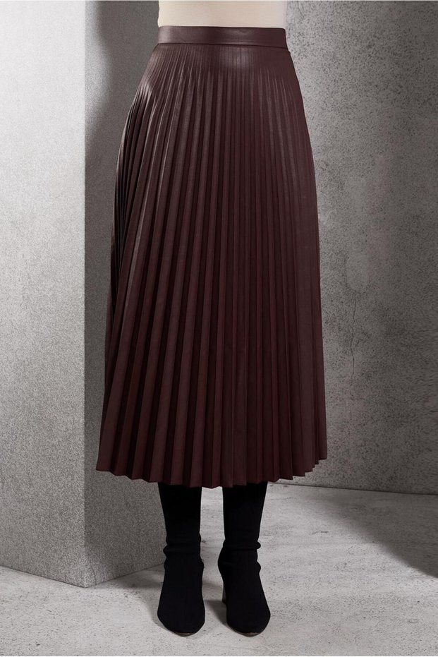 Pleated Suni Leather Skirt 60634