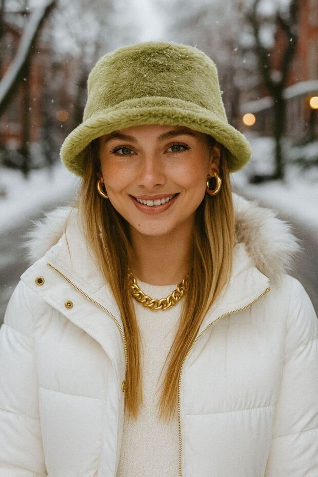 Cagla Soft Textured Soft Textured Plush Bucket Women's Hat