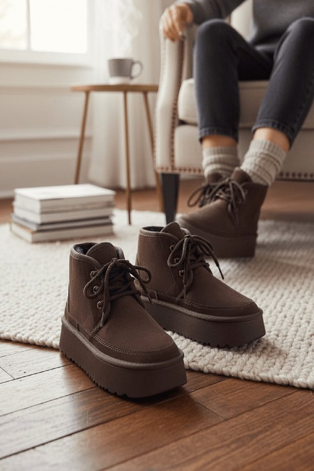 Ugy Brown (4.5 cm) Daily Use Boots with Fur Inside and Laces
