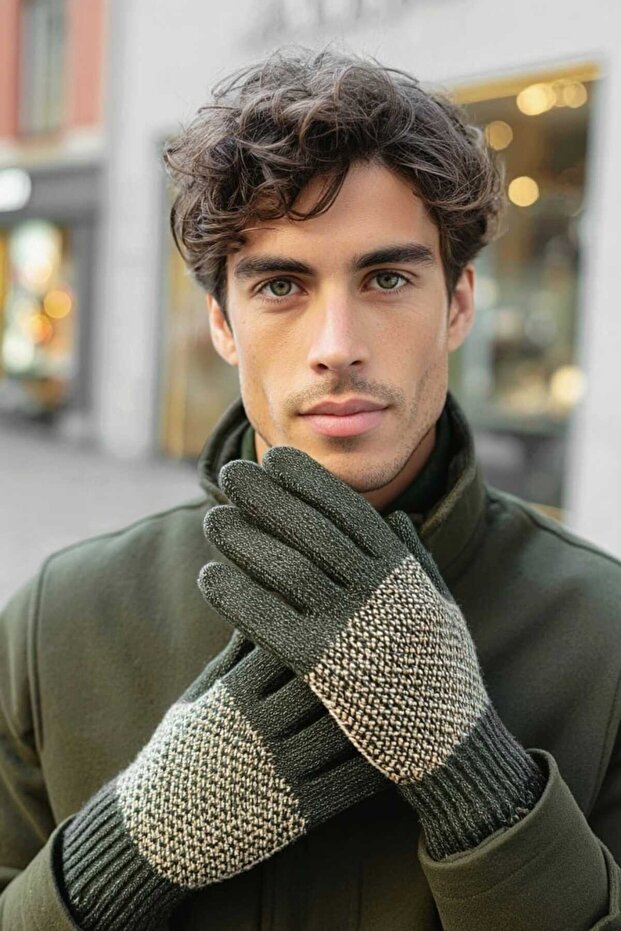 قفازات رجالية من أنجورا منقوشة - 1