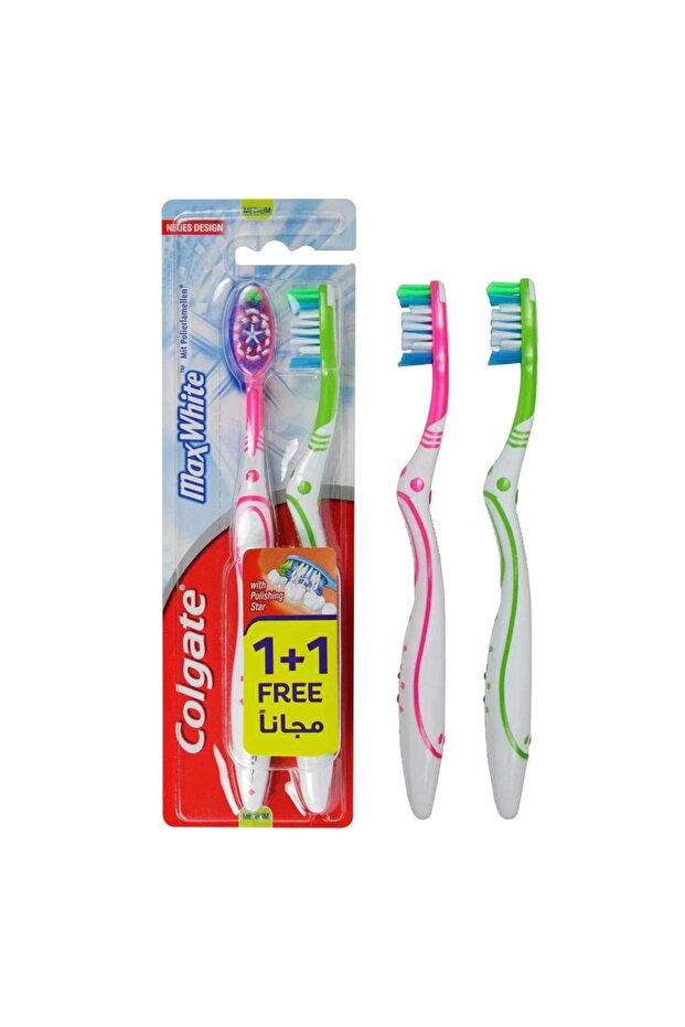 Colgate Max White Medium Toothbrush for Teeth Whitening 2 Brushes