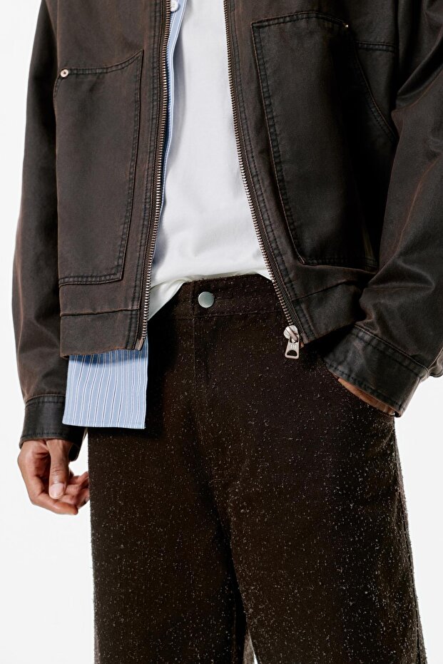 Düz kesim dokulu pantolon - 7