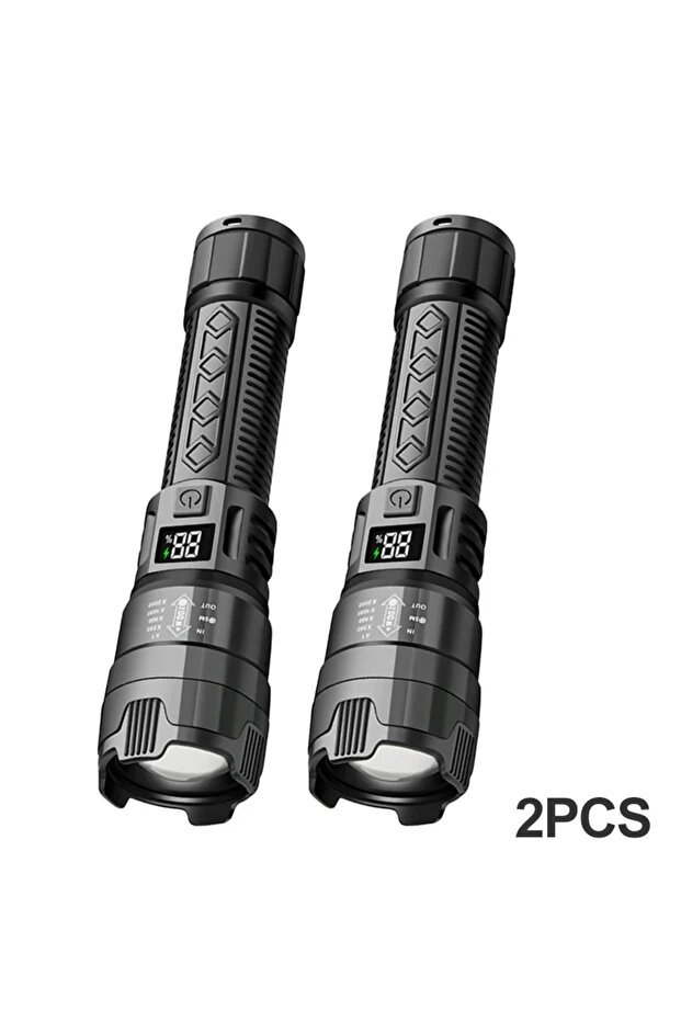 P900 2PCS High Strong Power Led Flashlights 2000LM Tactical Torch with Display Light USB Cha