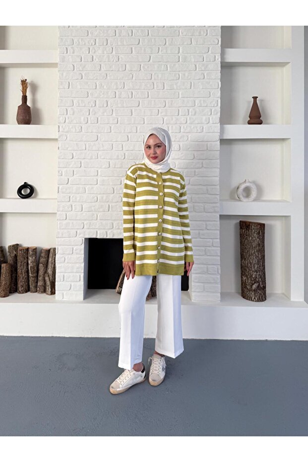 Ringelli Düğmeli Triko Hırka. Merserize - 4