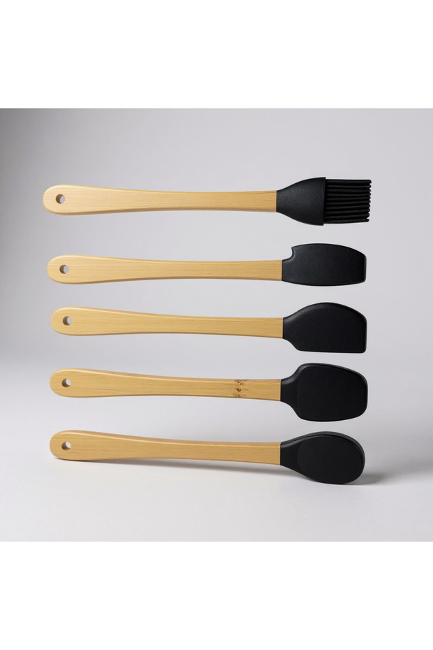5'Li Silikon Bambu Saplı Spatula Seti (Siyah) - 3