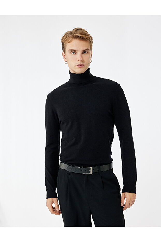 Viscose Blended Long Sleeve Basic High Neck Knit Sweater