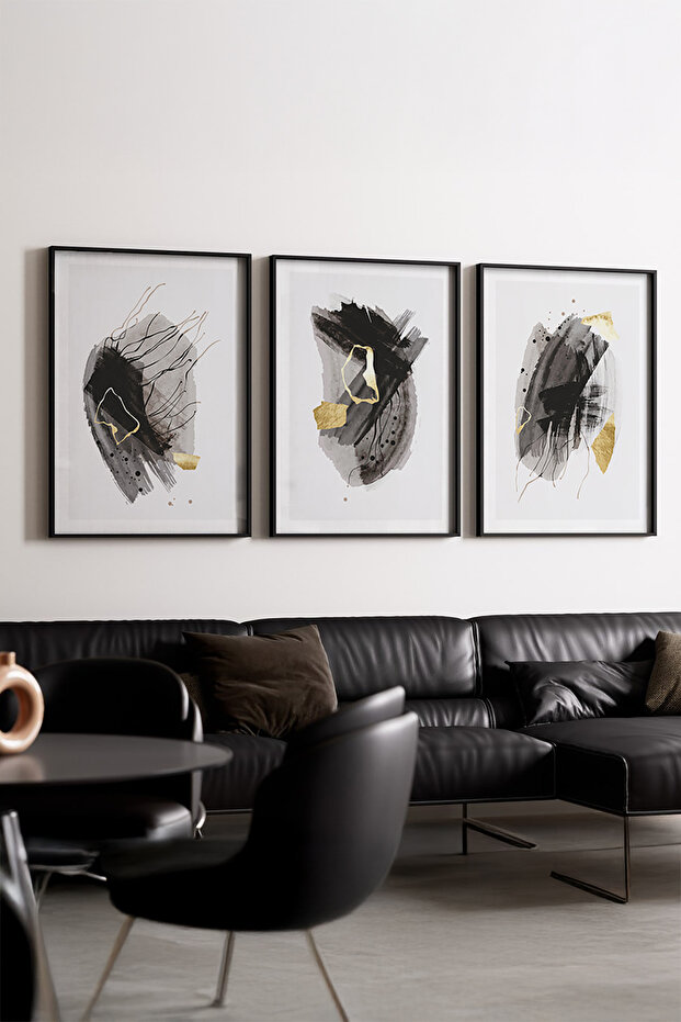 Minimalist 3-Piece Painting with Wooden Black Frame Huhu208